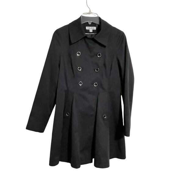 Via Spiga Double Breasted Coat Size S Black Cotton Blend Pleated Classic Fall - Picture 1 of 15